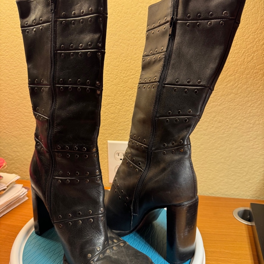 Vintage never worn black studded leather boots